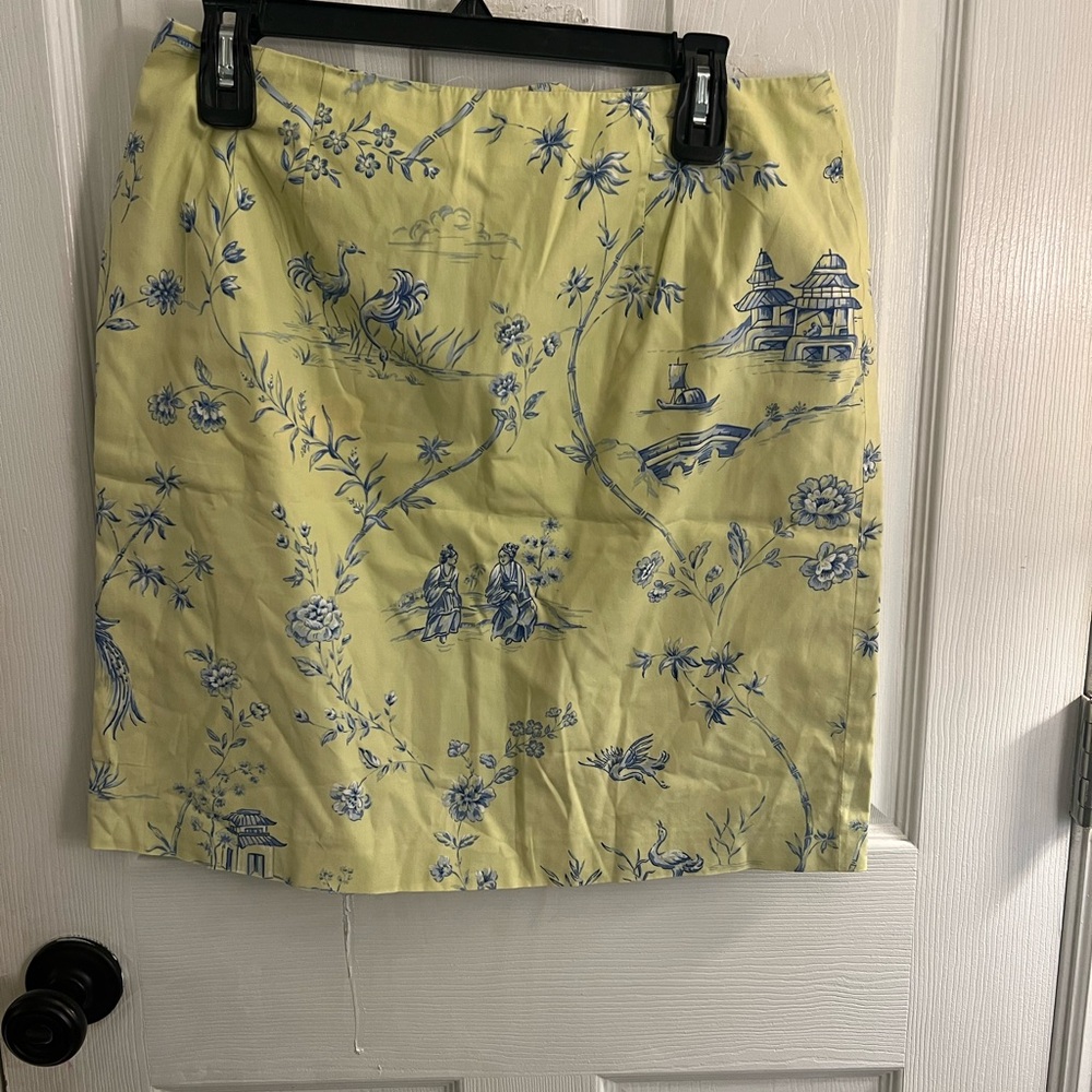 Talbot's Womens Pencil Skirt Size 12 Oriental Cotton Fabric Bamboo Geishas Birds